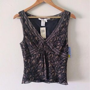 Max Studio Black & Tan Sleeveless V-neck Silk blouse top